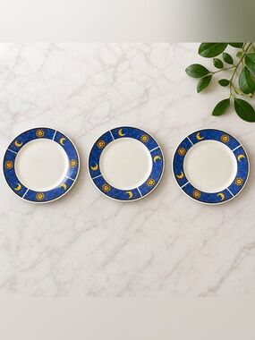 VTG Nu Wave Celestial Plates 7.5” Sun Moon Stars Blue Set 3 Dinnerware